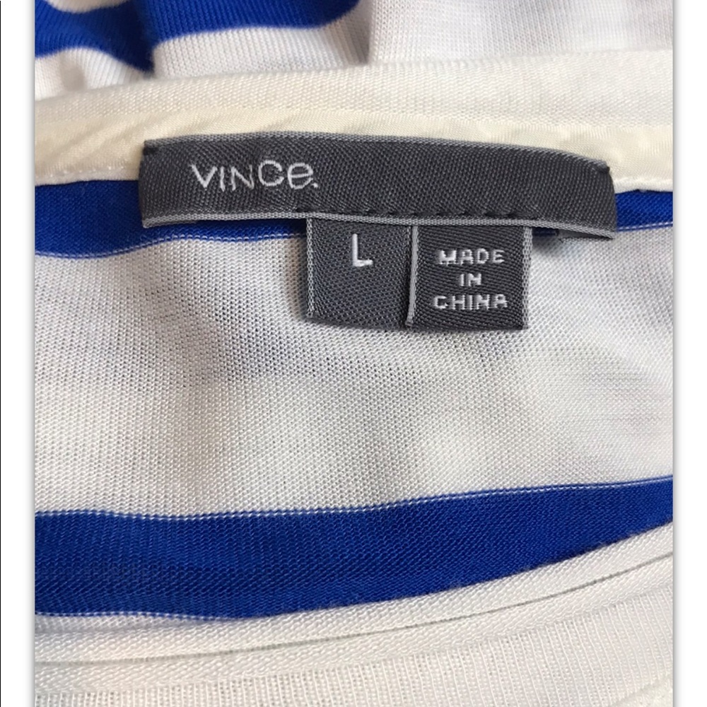 VINCE Top Tee Shirt Striped Blue White Long Sleeve Nautical - Picture 6 of 8